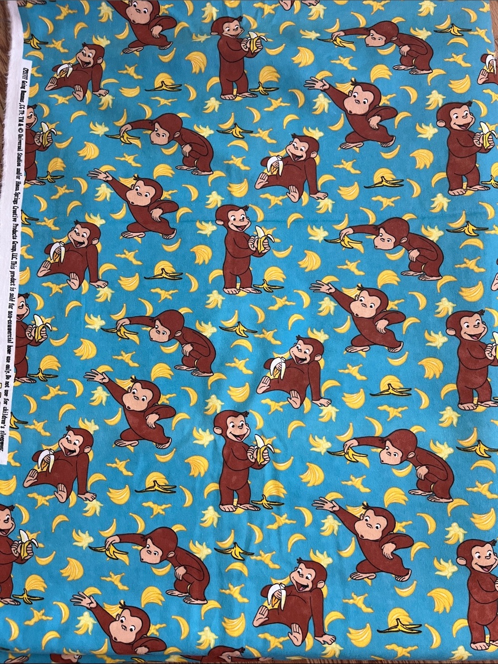 Curious George Banana Print Cotton Fabric - Bright Blue